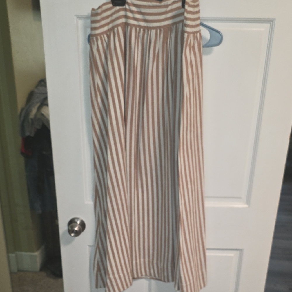 Chic Tan Striped A-Line Skirt